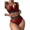 imageFloerns Womens Bathing Suit Leopard Mesh V Wired Two Piece Bikini SwimsuitRed Multi