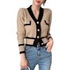 imageFloerns Womens Contrast Trim Long Sleeve Button Front V Neck CardiganKhaki