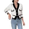 imageFloerns Womens Contrast Trim Long Sleeve Button Front V Neck CardiganWhite Cream