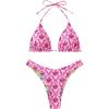 imageFloerns Womens Floral Print Halter Triangle Cheeky Thong 2 Piece Bikini SetsPink