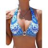 imageFloerns Womens Floral Print Swimwear O Ring Halter Neck Tie Back Bikini TopsBlue
