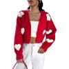 imageFloerns Womens Heart Pattern Drop Shoulder Long Sleeve Crop Sweater Duster CardiganRed