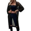 imageFloerns Womens Hollow Out Drop Shoulder 34 Sleeve Open Front Cardigan SweaterBlack