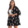 imageFloerns Womens Plus Size 2 Piece Outfit Tropical Print Kimono Top and Shorts SetBlack Feather