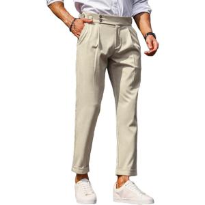imageFloerns Mens Fold Pleated Tailored Pants Work Office Business Trousers PantsApricot