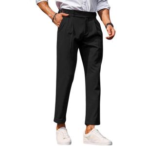 imageFloerns Mens Fold Pleated Tailored Pants Work Office Business Trousers PantsBlack