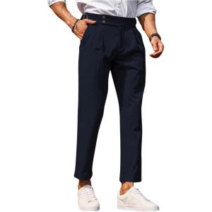 imageFloerns Mens Fold Pleated Tailored Pants Work Office Business Trousers PantsDark Blue