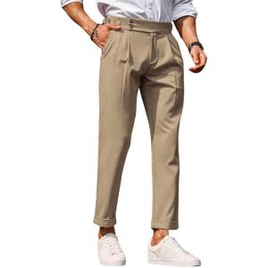 imageFloerns Mens Fold Pleated Tailored Pants Work Office Business Trousers PantsKhaki