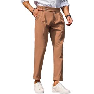 imageFloerns Mens Fold Pleated Tailored Pants Work Office Business Trousers PantsOrange
