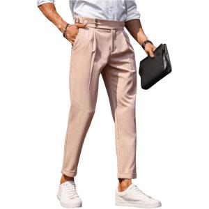imageFloerns Mens Fold Pleated Tailored Pants Work Office Business Trousers PantsPale Pink