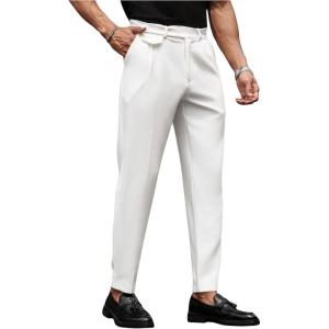 imageFloerns Mens Fold Pleated Tailored Pants Work Office Business Trousers PantsWhite