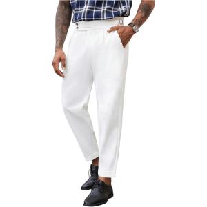 imageFloerns Mens Fold Pleated Tailored Pants Work Office Business Trousers PantsWhite Solid