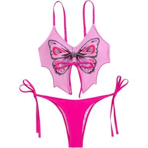 imageFloerns Womens 2 Piece Butterfly Print Cut Out Tie Front Swimsuit Bikini SetPink