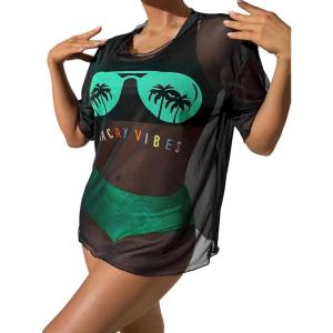 imageFloerns Womens 3 Piece Bathing Suit Tropical Print Bikini Swimsuit with Cover UpBlack