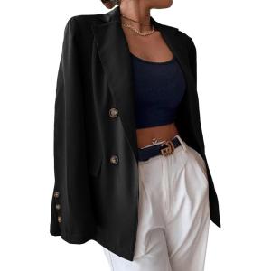 imageFloerns Womens Casual Work Office Open Front Striped BlazerBlack