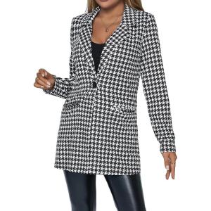 imageFloerns Womens Casual Work Office Open Front Striped BlazerBlack White Houndstooth