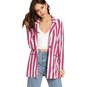 imageFloerns Womens Casual Work Office Open Front Striped BlazerHot Pink White