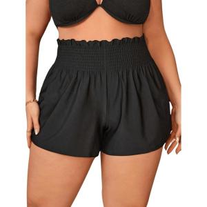 imageFloerns Womens Plus Size Swimwear Elastic High Waist Ruffle Trim Bikini BottomBlack
