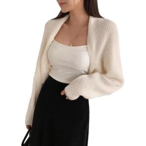 imageFloerns Womens Solid Open Front Knitwear Flared Long Sleeve Crop Cardigan SweaterWhite