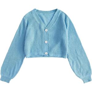 imageFloerns Womens V Neck Long Sleeve Button Knit Cardigan Crop Sweater Lilac Purple LBlue