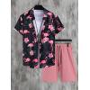 imageFloerns Mens Two Piece Outfit Printed Shirt Top and Drawstring Waist Shorts SetBlack Flamingo Multi