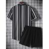 imageFloerns Mens Two Piece Outfit Printed Shirt Top and Drawstring Waist Shorts SetBlack Grey Multi