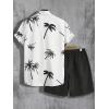 imageFloerns Mens Two Piece Outfit Printed Shirt Top and Drawstring Waist Shorts SetBlack White Tree