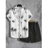 imageFloerns Mens Two Piece Outfit Printed Shirt Top and Drawstring Waist Shorts SetBlack White Tree
