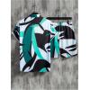 imageFloerns Mens Two Piece Outfit Printed Shirt Top and Drawstring Waist Shorts SetBlack and Blue