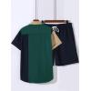 imageFloerns Mens Two Piece Outfit Printed Shirt Top and Drawstring Waist Shorts SetDark Green