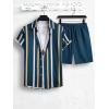 imageFloerns Mens Two Piece Outfit Printed Shirt Top and Drawstring Waist Shorts SetForest Green White