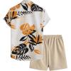 imageFloerns Mens Two Piece Outfit Printed Shirt Top and Drawstring Waist Shorts SetKhaki Plant