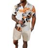 imageFloerns Mens Two Piece Outfit Printed Shirt Top and Drawstring Waist Shorts SetKhaki Plant