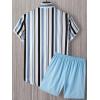 imageFloerns Mens Two Piece Outfit Printed Shirt Top and Drawstring Waist Shorts SetLight Blue Striped
