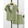 imageFloerns Mens Two Piece Outfit Printed Shirt Top and Drawstring Waist Shorts SetPale Green