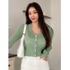 imageFloerns Womens Button Down Solid Crop Cardigan Long Sleeve V Neck Knit TopsMint Green