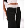 imageFloerns Womens Causal Drawstring High Waist Baggy Straight Wide Leg Sweatpants with PocketsBlack Colorblock
