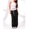 imageFloerns Womens Causal Drawstring High Waist Baggy Straight Wide Leg Sweatpants with PocketsBlack Colorblock