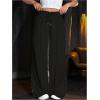 imageFloerns Womens Causal Drawstring High Waist Baggy Straight Wide Leg Sweatpants with PocketsBlack Solid