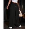 imageFloerns Womens Causal Drawstring High Waist Baggy Straight Wide Leg Sweatpants with PocketsBlack Solid