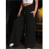 imageFloerns Womens Causal Drawstring High Waist Baggy Straight Wide Leg Sweatpants with PocketsBlack Solid