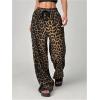 imageFloerns Womens Causal Drawstring High Waist Baggy Straight Wide Leg Sweatpants with PocketsBrownleopard