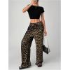 imageFloerns Womens Causal Drawstring High Waist Baggy Straight Wide Leg Sweatpants with PocketsBrownleopard
