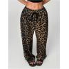 imageFloerns Womens Causal Drawstring High Waist Baggy Straight Wide Leg Sweatpants with PocketsBrownleopard