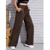 imageFloerns Womens Causal Drawstring High Waist Baggy Straight Wide Leg Sweatpants with PocketsChocolate Brown