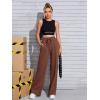 imageFloerns Womens Causal Drawstring High Waist Baggy Straight Wide Leg Sweatpants with PocketsCoffee Brown