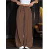 imageFloerns Womens Causal Drawstring High Waist Baggy Straight Wide Leg Sweatpants with PocketsCoffee Brown Solid