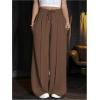 imageFloerns Womens Causal Drawstring High Waist Baggy Straight Wide Leg Sweatpants with PocketsCoffee Brown Solid