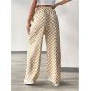 imageFloerns Womens Causal Drawstring High Waist Baggy Straight Wide Leg Sweatpants with PocketsKhaki Plaid