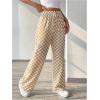 imageFloerns Womens Causal Drawstring High Waist Baggy Straight Wide Leg Sweatpants with PocketsKhaki Plaid